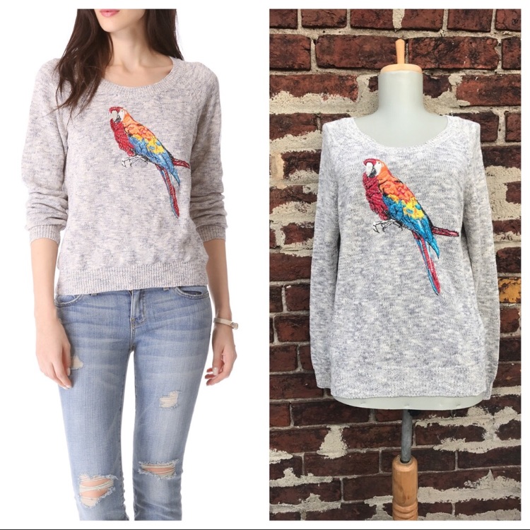 Joie Xs Parrot Bird Embroidered Durene Sweater